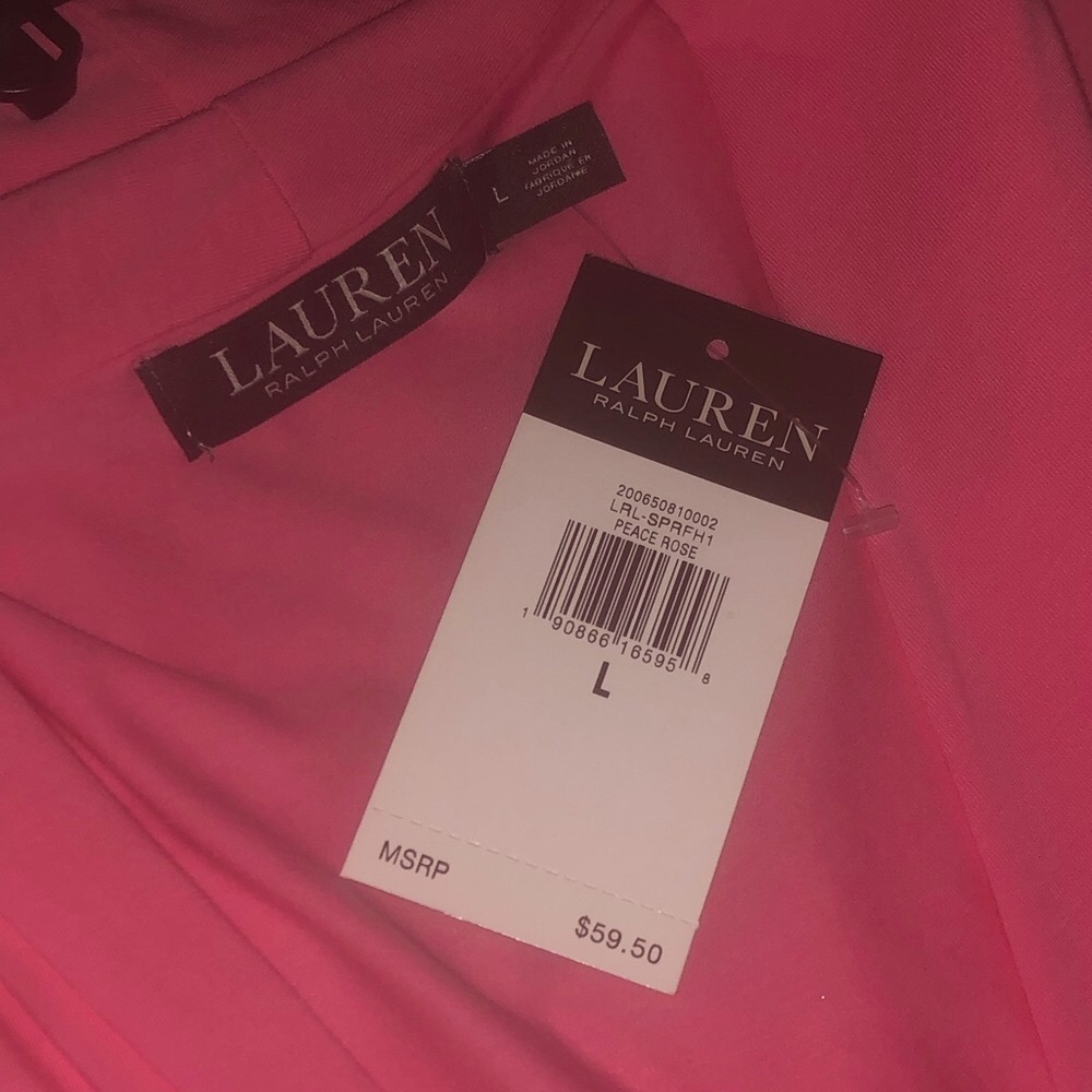 NWT LAUREN Pink faux wrap sleeveless top Size Large Elastane Stretchy - Picture 3 of 4